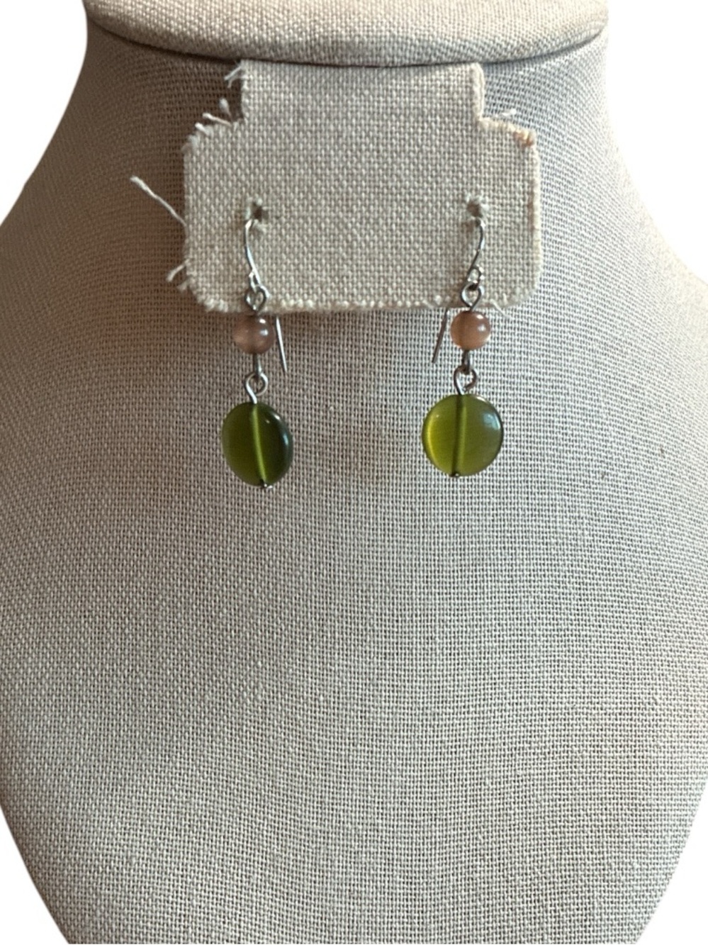 ✨ 3/$15 ✨ Handmade Olive Green Glass Drop Earrings